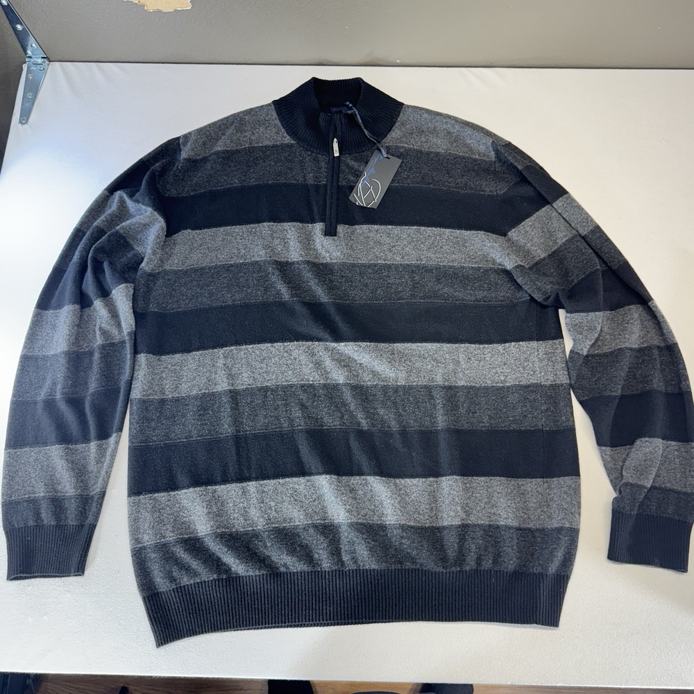 Enzo Mantovani 1/4‎ Zip Sweater Men's XXL Gray Black Wool Cashmere Blend NWT